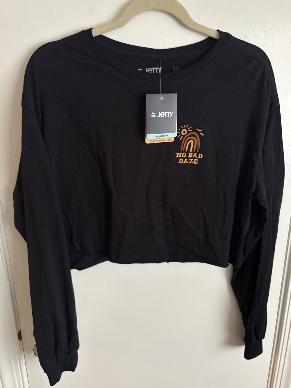 Jetty Black 'No Bad Daze' Cropped Long-Sleeve Top